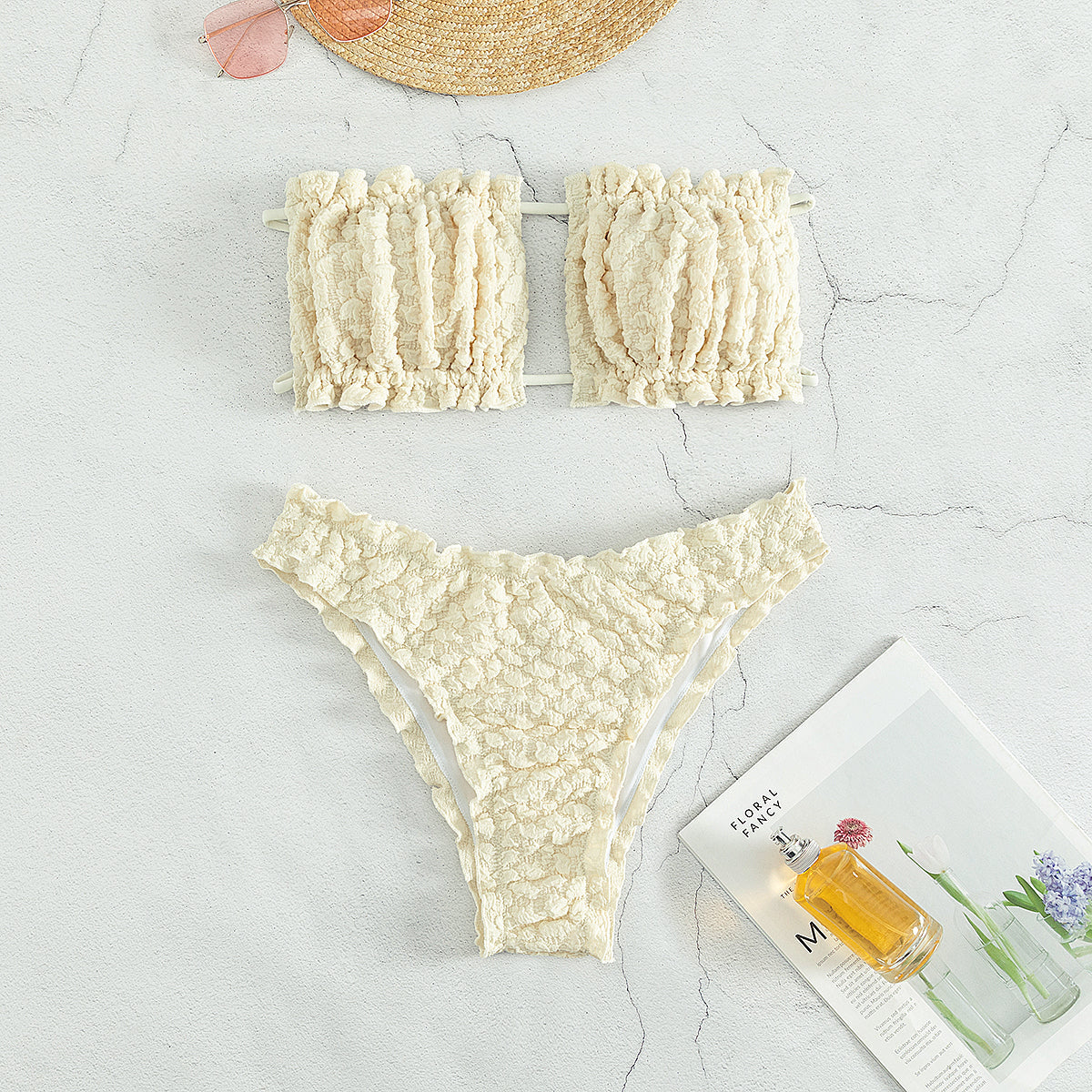 White Pleated Bikini Set