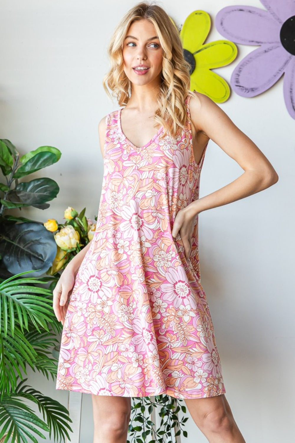 Hazel Blues® |  Heimish Floral V-Neck Tank Dress with Pockets