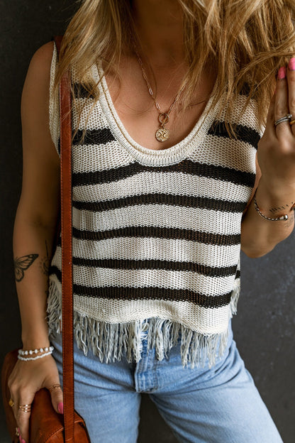Hazel Blues® |  Fringe Striped Scoop Neck Tank