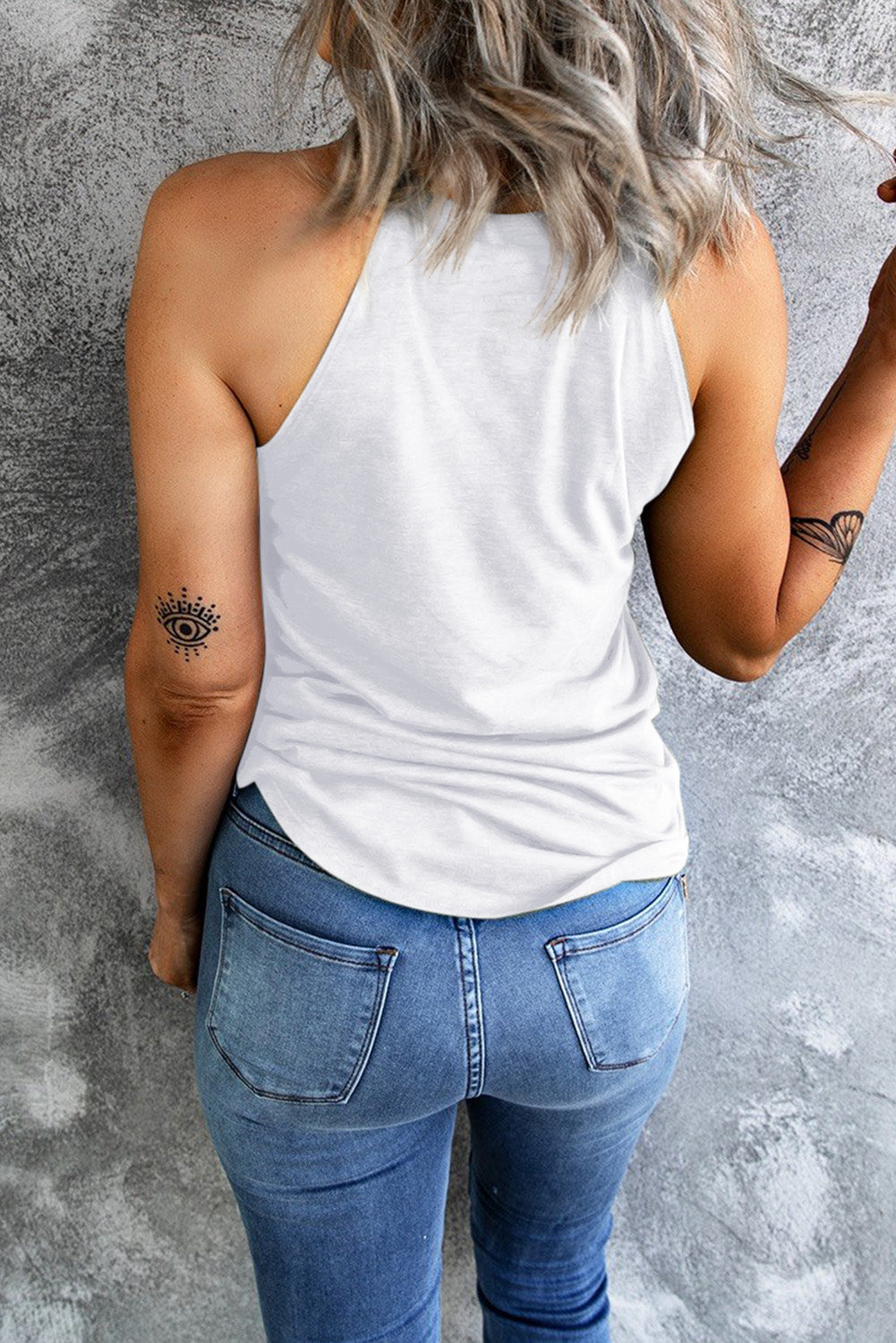 Hazel Blues® |  Sequin US Flag Star Grecian Neck Tank