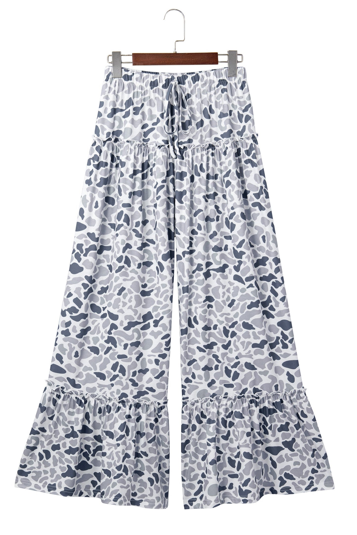 Beige Camo Print Wide Leg Casual Pants