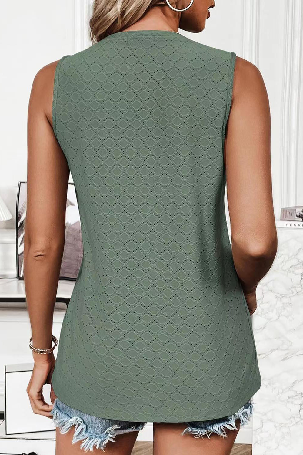 Hazel Blues® |  Eyelet Round Neck Tank