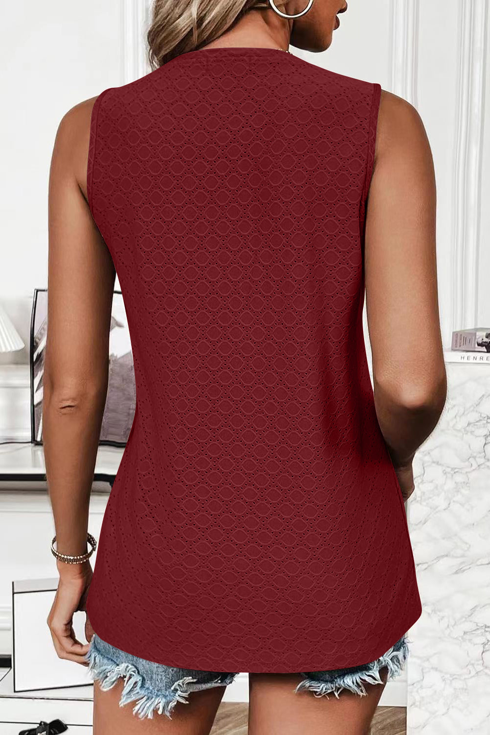 Hazel Blues® |  Eyelet Round Neck Tank