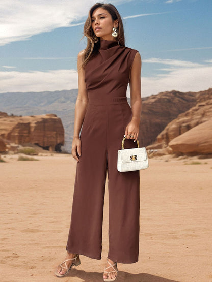 Hazel Blues® |  Ruched Mock Neck Sleeveless Jumpsuit