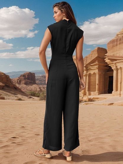 Hazel Blues® |  Ruched Mock Neck Sleeveless Jumpsuit