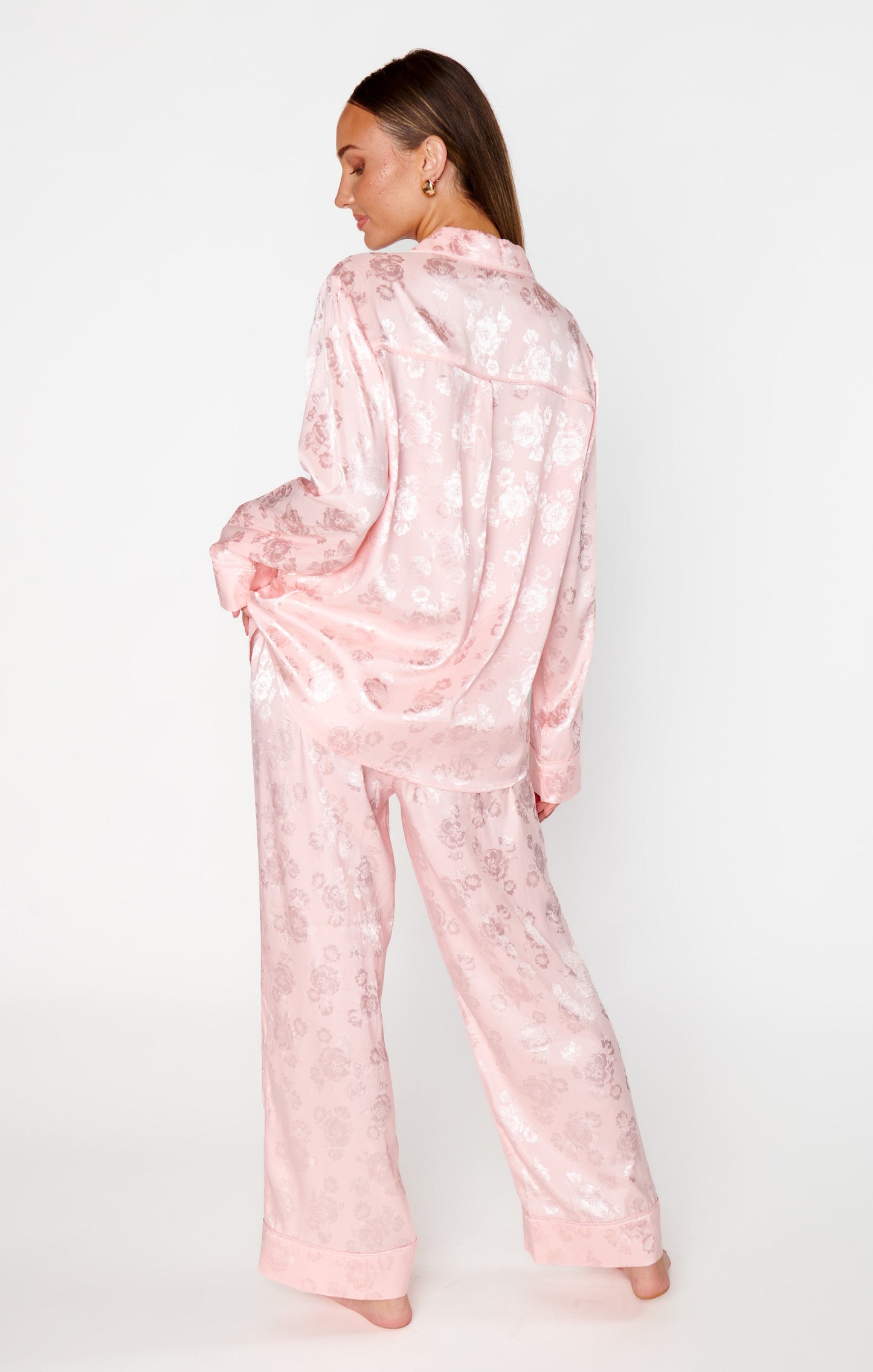 Classic Cropped PJ Set ~ Pink Floral Silky