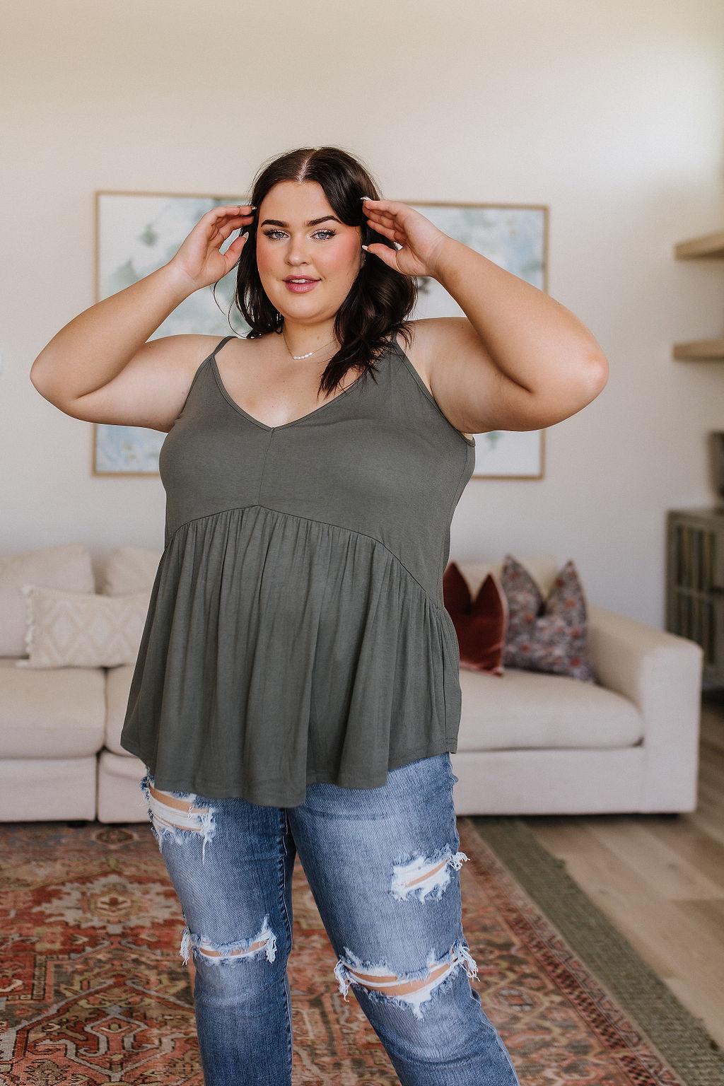 Hazel Blues® |  Never Not Loving V-Neck Cami in Gray Green