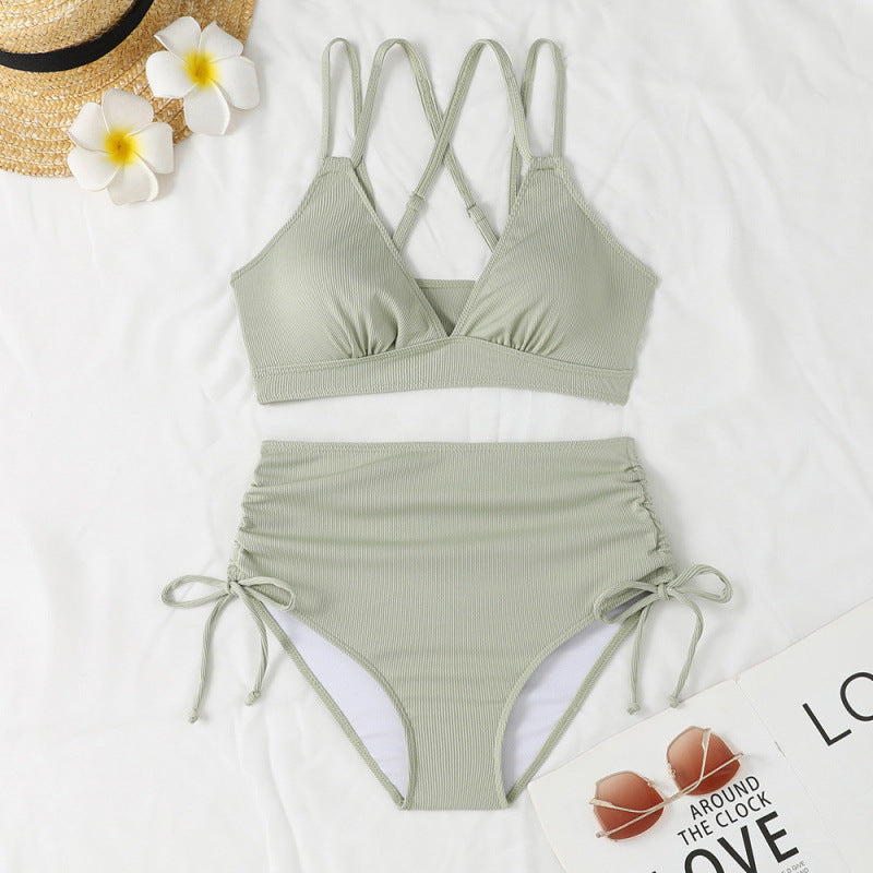 Ribbed Slit Bikini Set