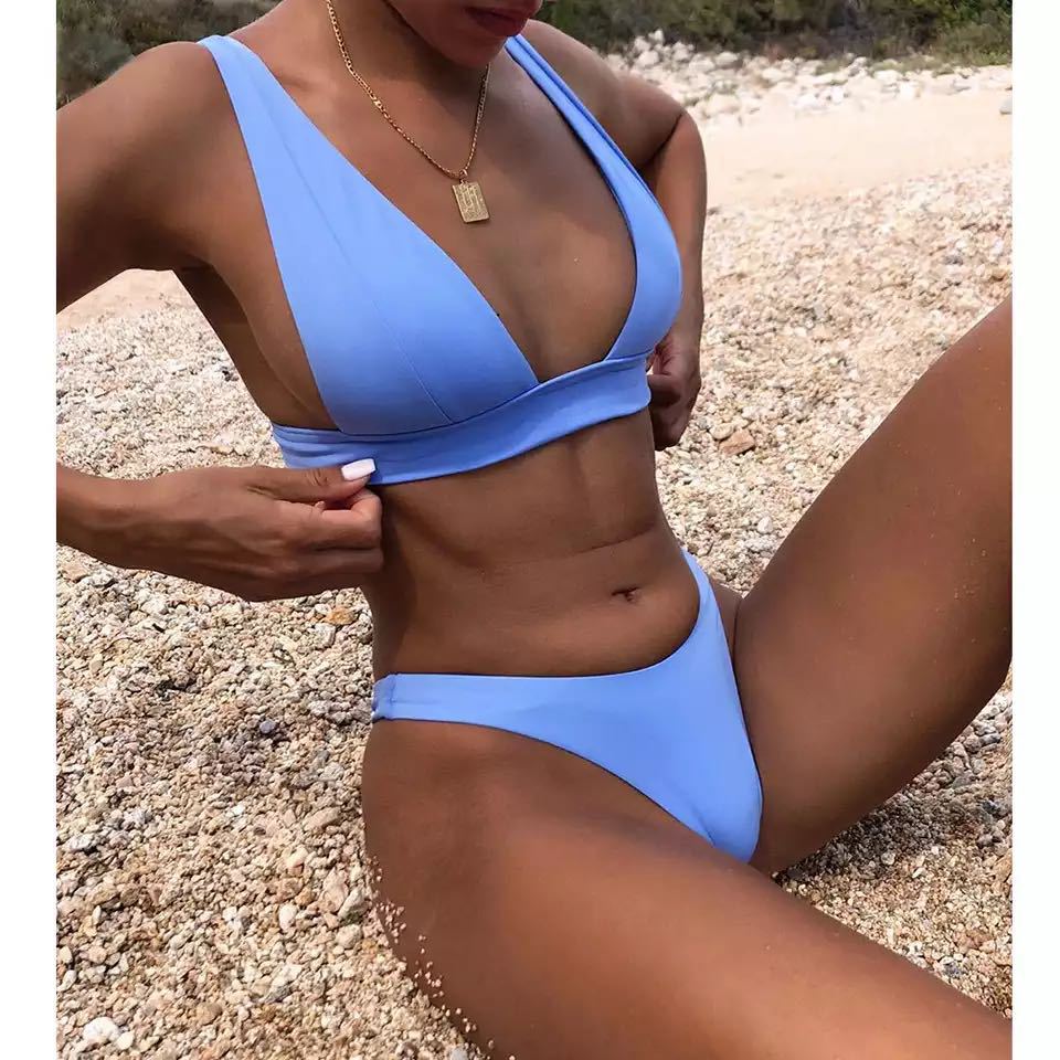 Slit Solid Bikini Set