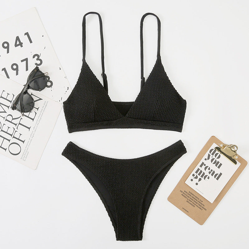 Wave Print Slit Bikini Set