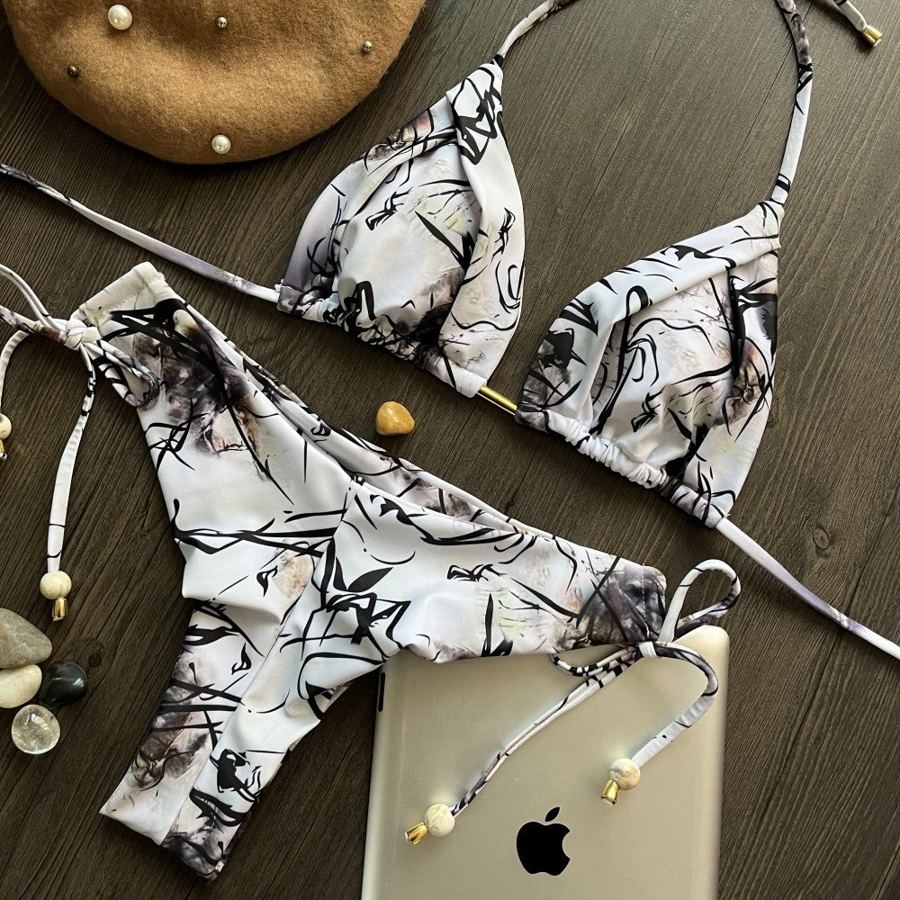Print Slit Bikini Set