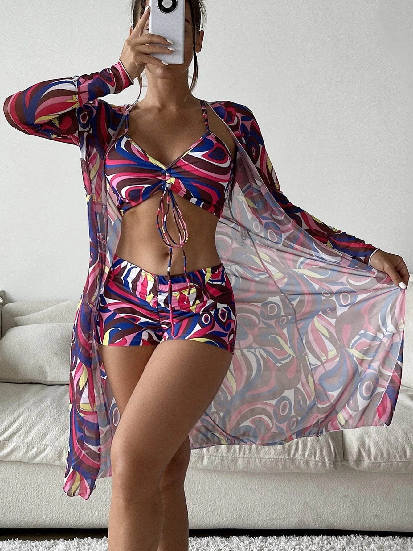Triple Slit One-Piece Swimsuit
