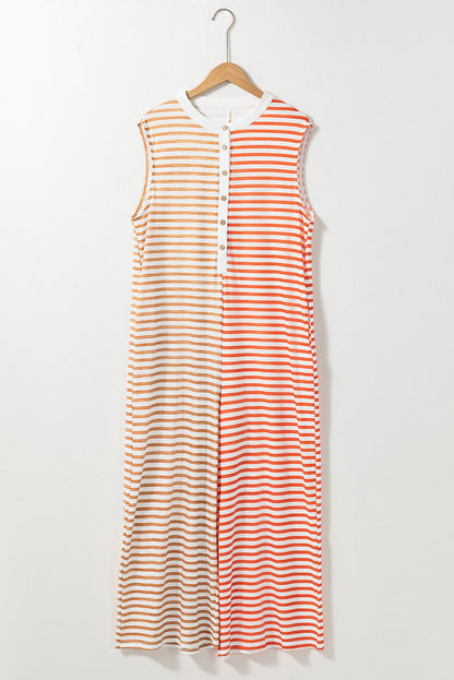 Hazel Blues® |  Striped Round Neck Sleeveless Jumpsuit