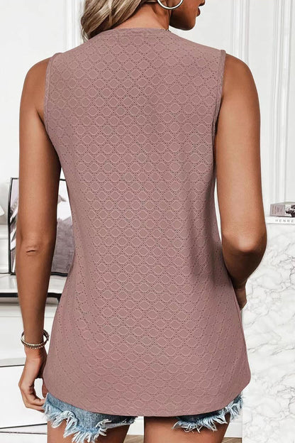 Hazel Blues® |  Eyelet Round Neck Tank