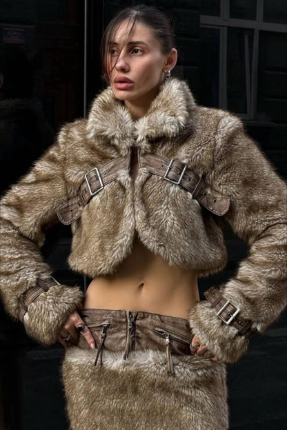 Vintage Cropped Patchwork Stand Collar Coat