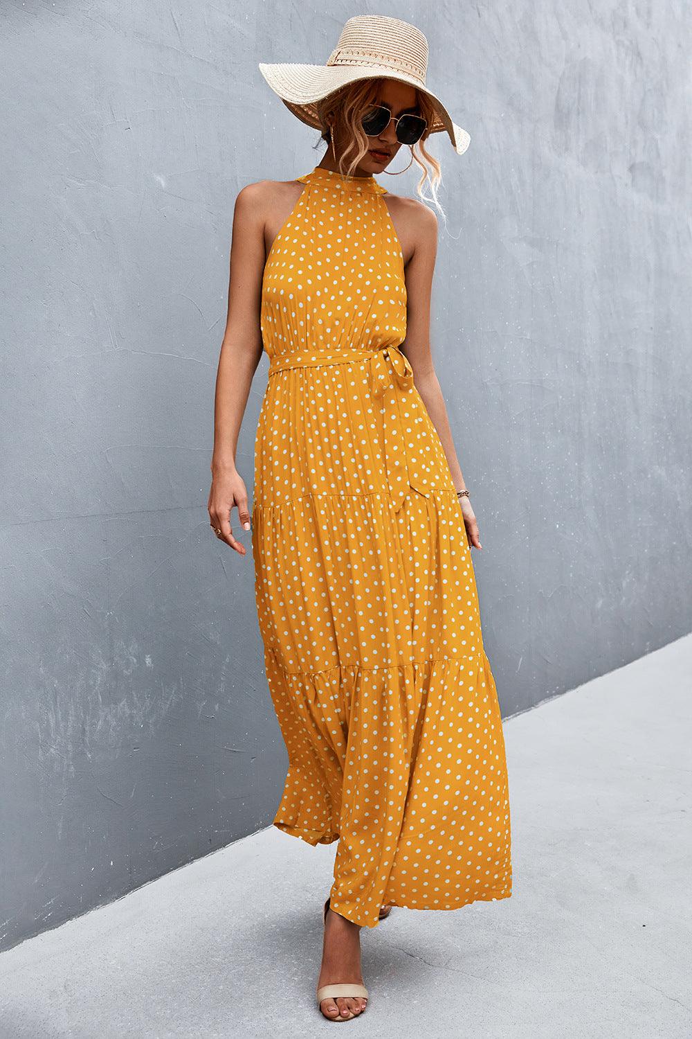 Hazel Blues® | Printed Sleeveless Tie Waist Maxi Dress