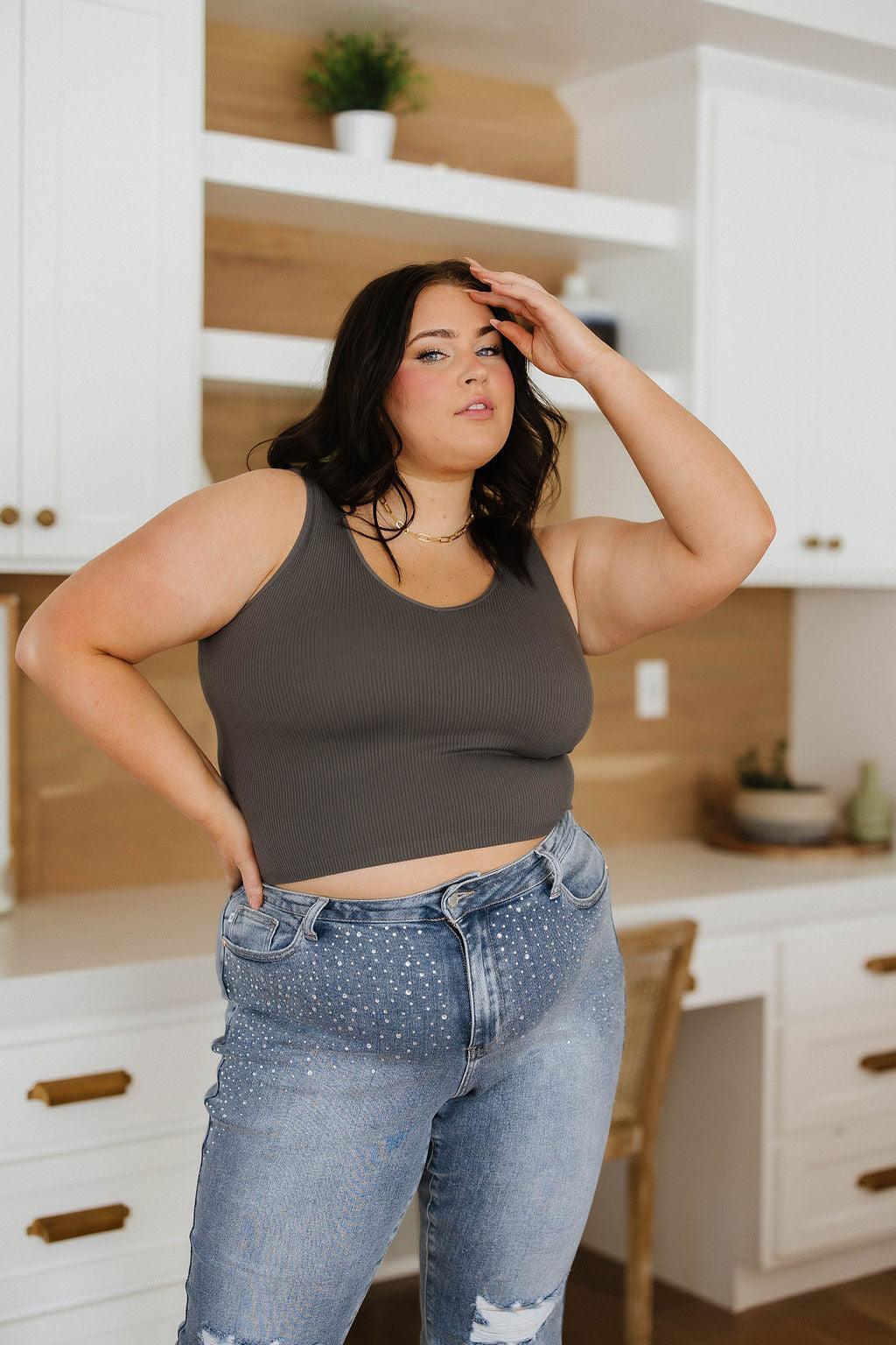 Hazel Blues® |  Relevant Ribbed Seamless Reversible Tank in Charcoal